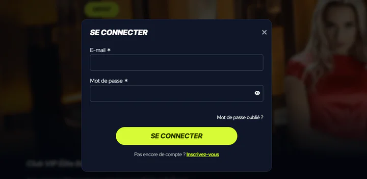 BetBeast Casino formulaire de connexion avec champs e-mail et mot de passe, récupération du mot de passe et lien d'inscription